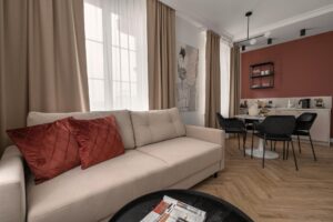 Część dzienna w Apartamencie z 1 sypialnią B417 Carmine Red