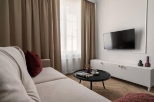 Część dzienna w Apartamencie z 1 sypialnią B425 Carmine Red