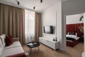 Część dzienna w Apartamencie z 1 sypialnią B425 Carmine Red