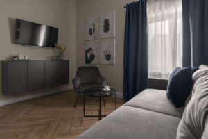 Część dzienna w Apartamencie B512 Gentleman Blue