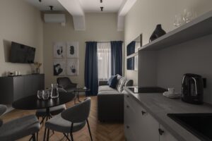 Część dzienna w Apartamencie B512 Gentleman Blue