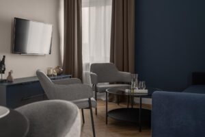 Część dzienna w Apartamencie B513 Gentleman Blue
