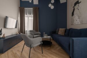 Część dzienna w Apartamencie B513 Gentleman Blue