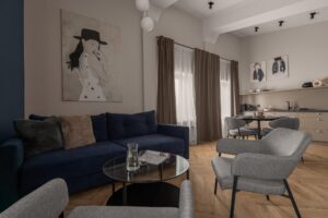 Część dzienna w Apartamencie B513 Gentleman Blue